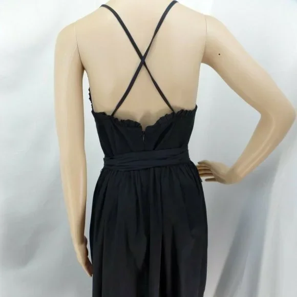 "LOFT" BLACK CRISS-CROSS BACK A LINE FIT AND FLARE COTTON DRESS SZE: 00P NWT - Picture 4 of 4